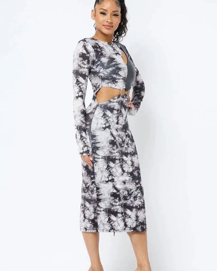 Tie Dye Long Sleeve Midi Dress - ShopEasier