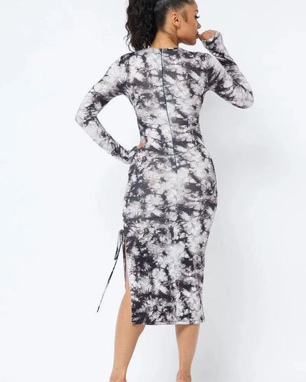 Tie Dye Long Sleeve Midi Dress - ShopEasier