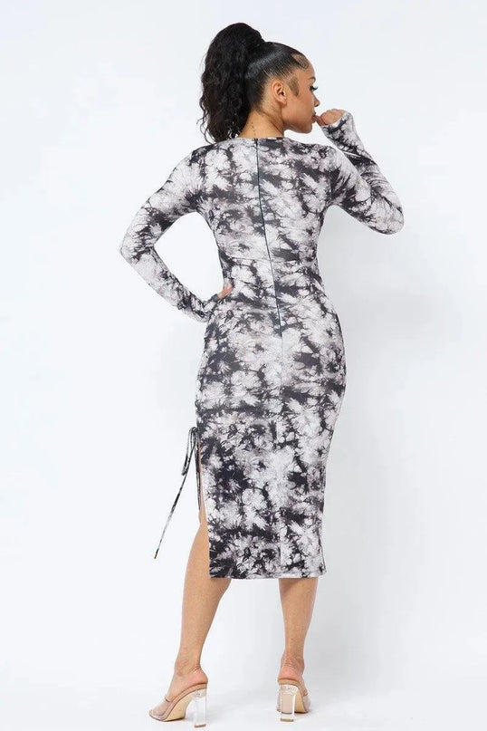 Tie Dye Long Sleeve Midi Dress - ShopEasier