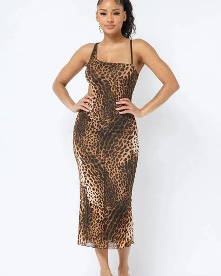 Animal Print Midi Dress With Strap - ShopEasier