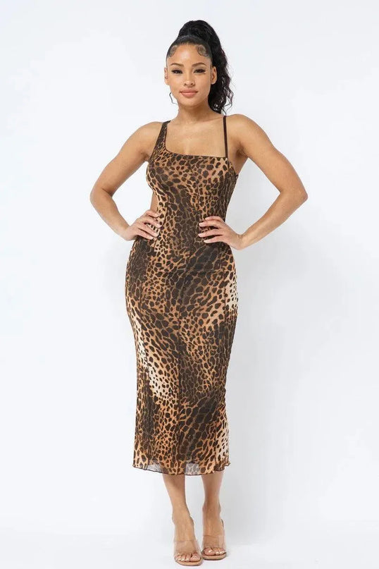 Animal Print Midi Dress With Strap - ShopEasier