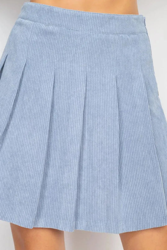 A-line Corduroy Pleated Mini Skirt - ShopEasier