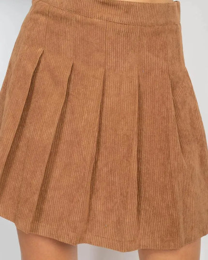 A-line Corduroy Pleated Mini Skirt - ShopEasier