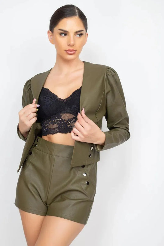 Side Button Detailed Jacket & Shorts Set - ShopEasier