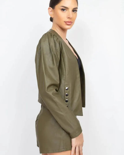 Side Button Detailed Jacket & Shorts Set - ShopEasier