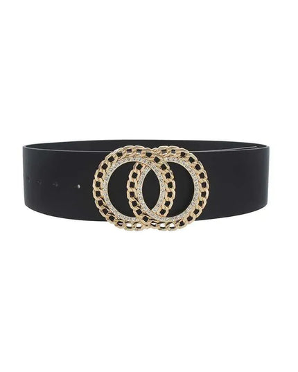 Double Circle Chain And Rhinestone Trim Design Belt - ShopEasier