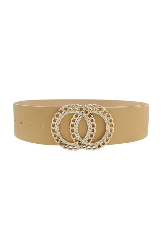 Double Circle Chain And Rhinestone Trim Design Belt - ShopEasier