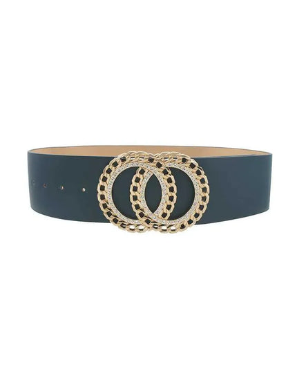 Double Circle Chain And Rhinestone Trim Design Belt - ShopEasier