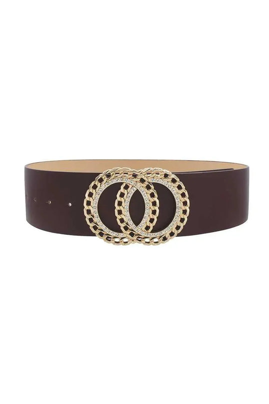 Double Circle Chain And Rhinestone Trim Design Belt - ShopEasier