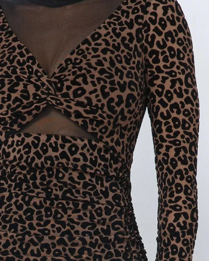 Animal Print Long Sleeve Mock Neck Mini Dress - ShopEasier