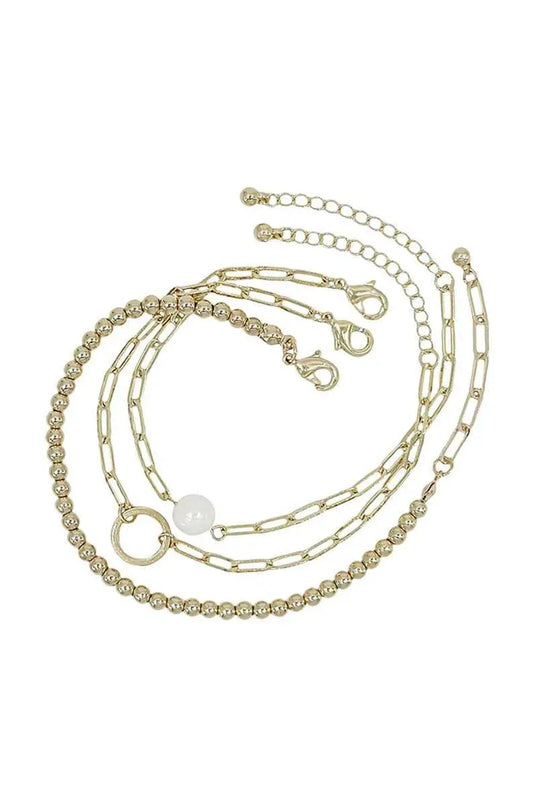 Metal Chain Pearl Bracelet 3 Pc Set - ShopEasier