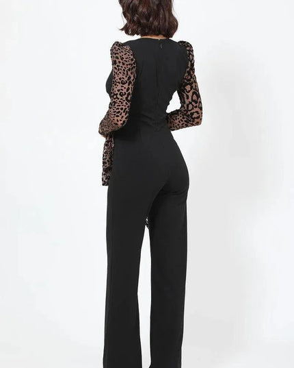 Plunging V Buckle Detail Leopard Jumpsuit - ShopEasier