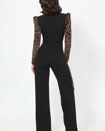 Plunging V Buckle Detail Leopard Jumpsuit - ShopEasier