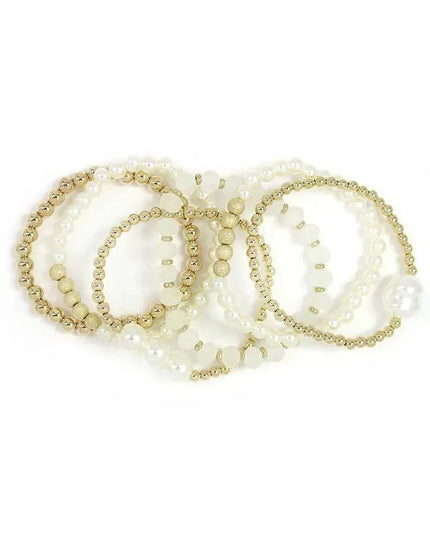 Pearl Metal Ball Stertch Bracelet Set - ShopEasier