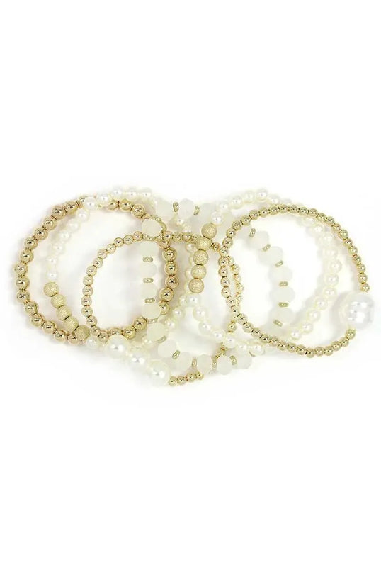 Pearl Metal Ball Stertch Bracelet Set - ShopEasier