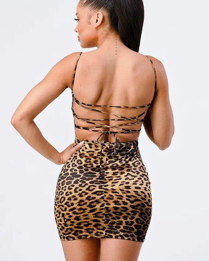 Leopard Print Knit Satin Mini Dress - ShopEasier