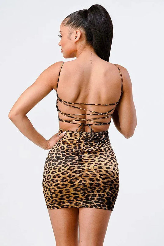 Leopard Print Knit Satin Mini Dress - ShopEasier