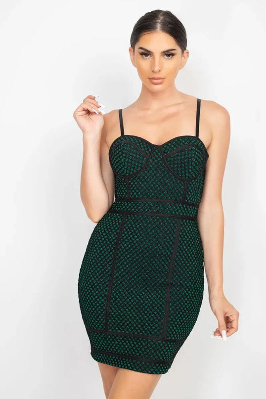 Sleeveless Sparkle Honeycomb Bodycon Dress - ShopEasier