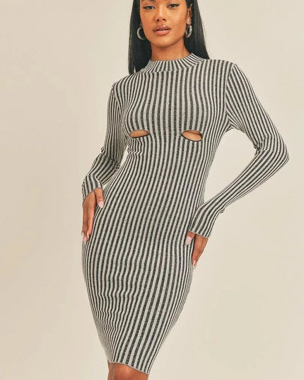 Long Sleeve Stripe Print Midi Dress - ShopEasier