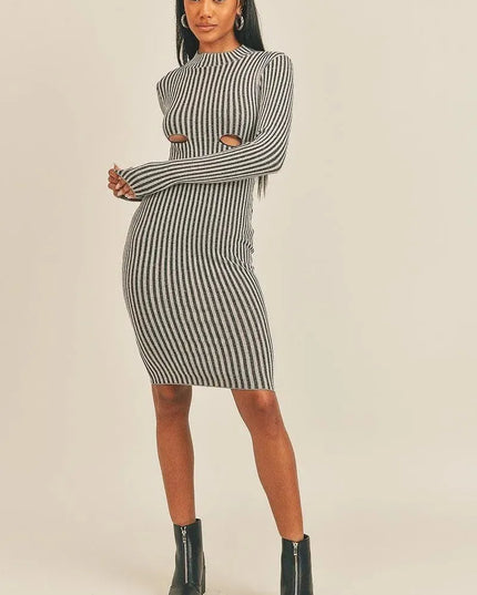 Long Sleeve Stripe Print Midi Dress - ShopEasier