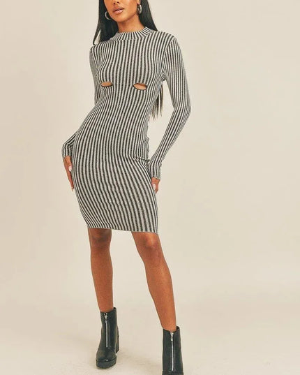 Long Sleeve Stripe Print Midi Dress - ShopEasier