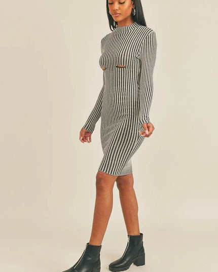 Long Sleeve Stripe Print Midi Dress - ShopEasier