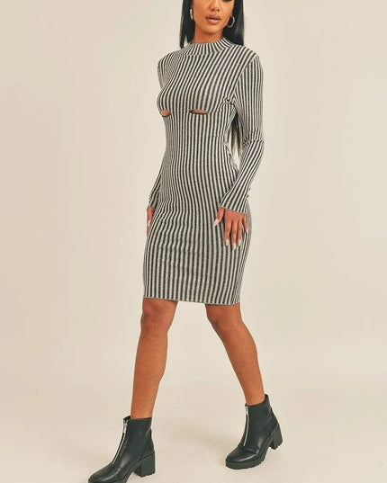 Long Sleeve Stripe Print Midi Dress - ShopEasier