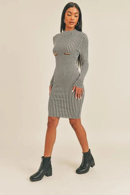 Long Sleeve Stripe Print Midi Dress - ShopEasier