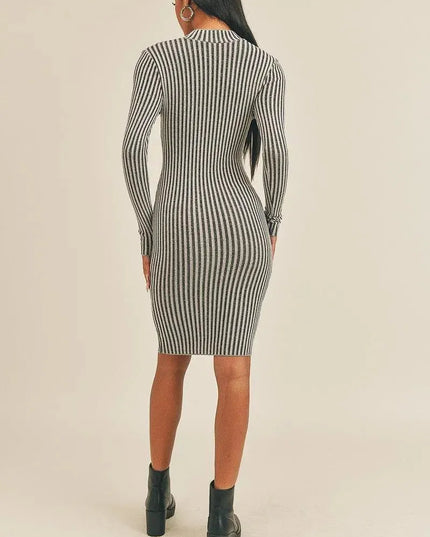 Long Sleeve Stripe Print Midi Dress - ShopEasier