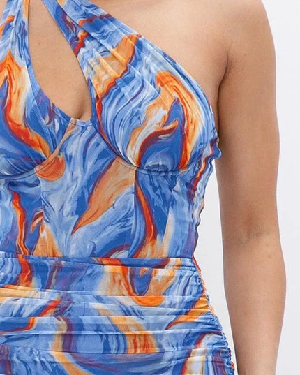 Printed One Shoulder Mini Dress - ShopEasier