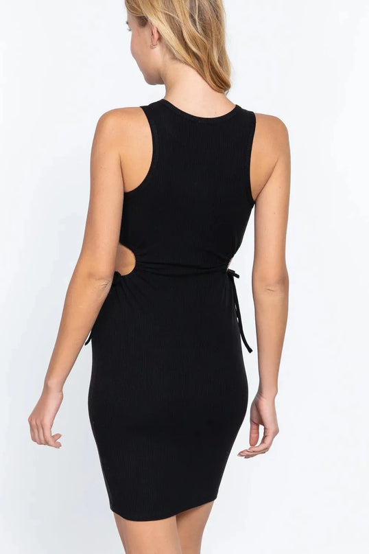 Sleeveless Round Neck Side Cut Out Detail Mini Dress - ShopEasier