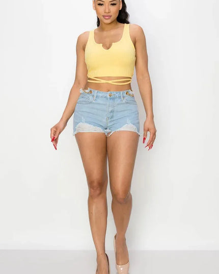 Side Chain Detailed Denim Shorts - ShopEasier