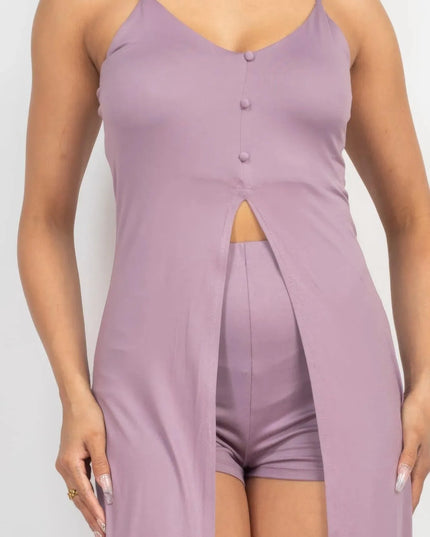 Scoop Buttoned Full Cami Top & Mini Shorts Set - ShopEasier