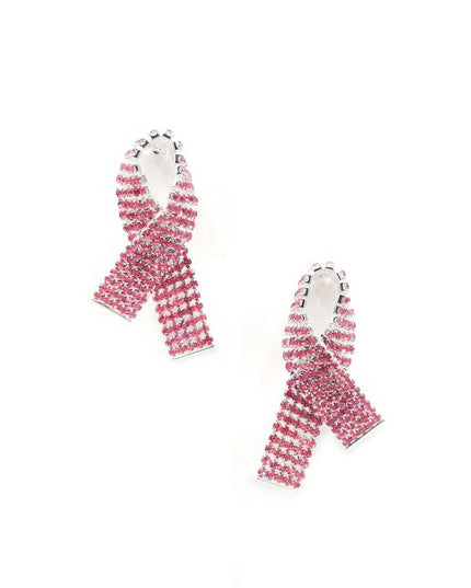 Rhinestone Awarness Bow Earring - ShopEasier