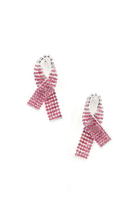 Rhinestone Awarness Bow Earring - ShopEasier