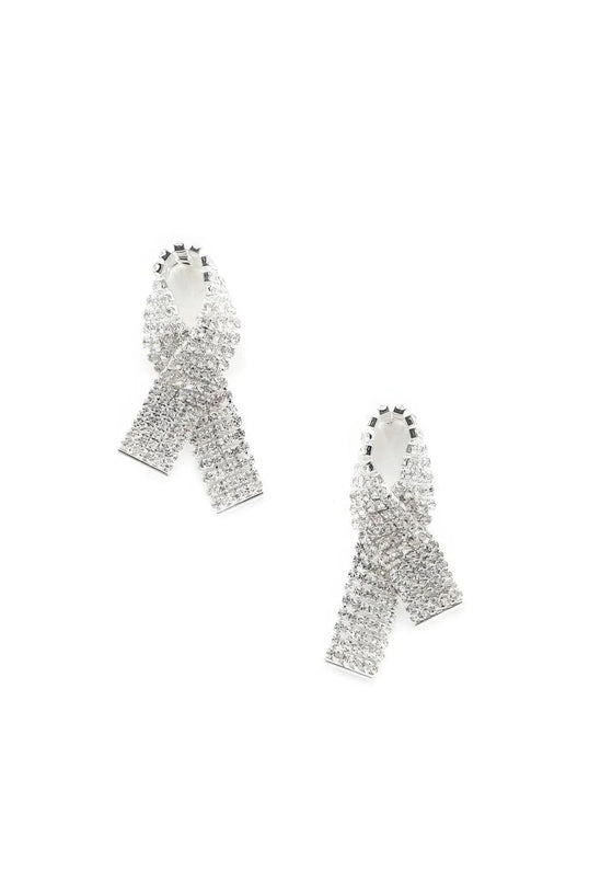 Rhinestone Awarness Bow Earring - ShopEasier