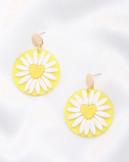 Daisy Printed Round Ac Drop Earriing - ShopEasier