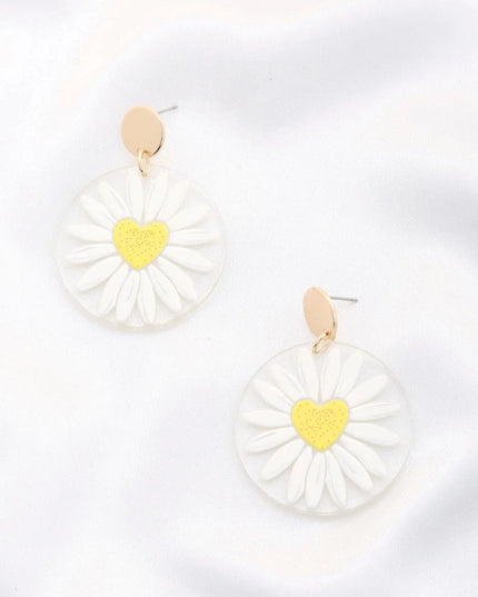 Daisy Printed Round Ac Drop Earriing - ShopEasier