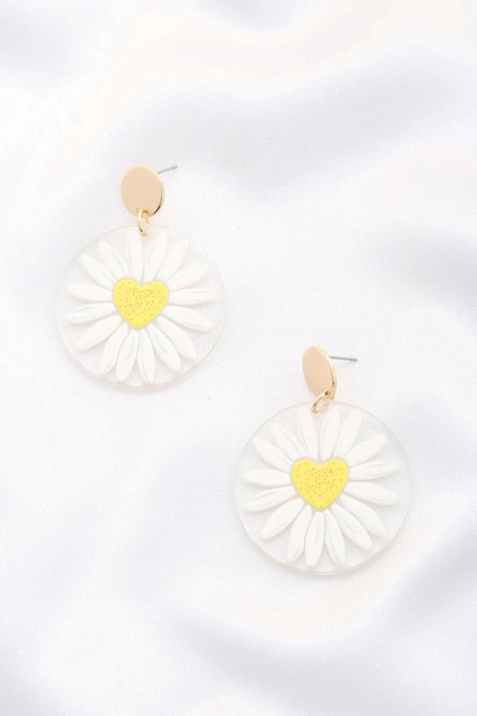 Daisy Printed Round Ac Drop Earriing - ShopEasier