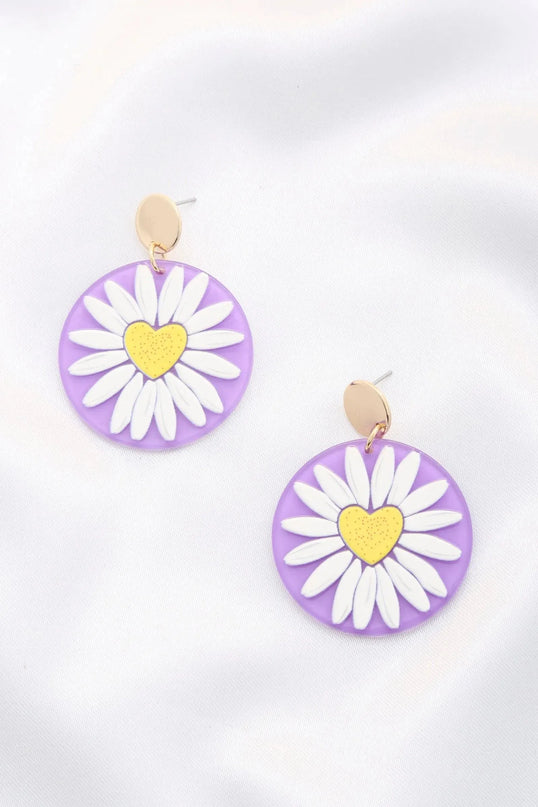 Daisy Printed Round Ac Drop Earriing - ShopEasier