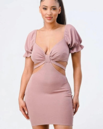 Lux Side Cutout W/ Back Tie Detail Bodycon Dress - ShopEasier