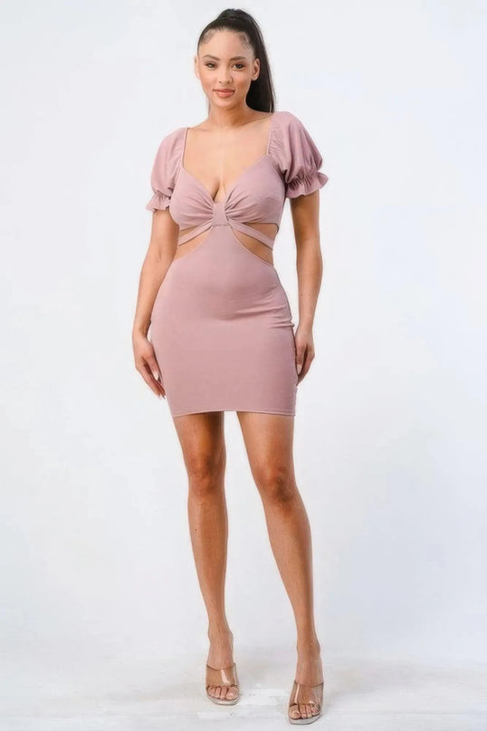 Lux Side Cutout W/ Back Tie Detail Bodycon Dress - ShopEasier