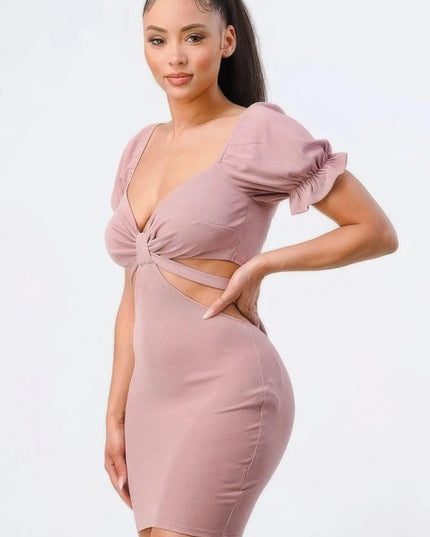 Lux Side Cutout W/ Back Tie Detail Bodycon Dress - ShopEasier