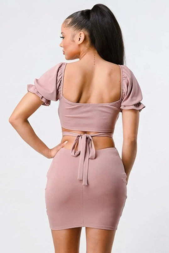 Lux Side Cutout W/ Back Tie Detail Bodycon Dress - ShopEasier