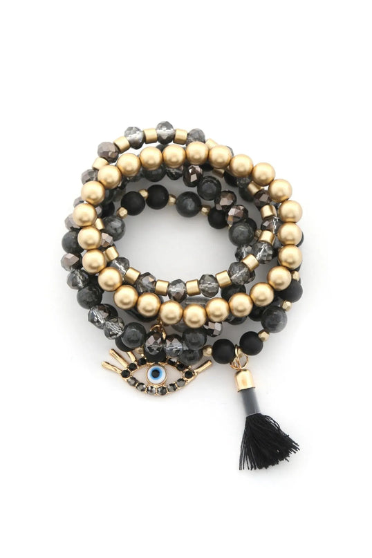 Evil Eye Bead Tassel Bracelet Set - ShopEasier