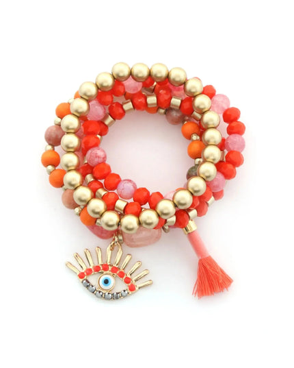 Evil Eye Bead Tassel Bracelet Set - ShopEasier