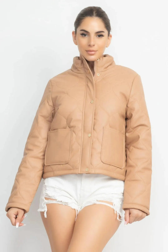 Mock Neck Quilted Jacket - ShopEasier