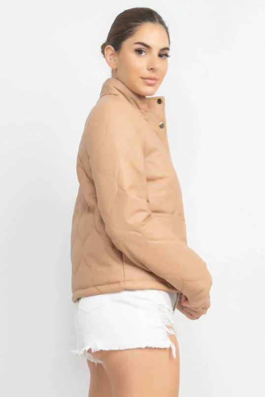 Mock Neck Quilted Jacket - ShopEasier