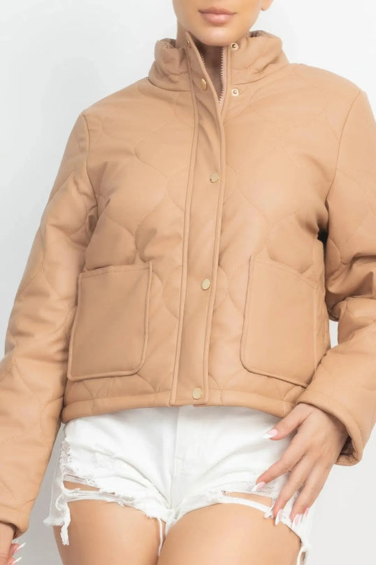 Mock Neck Quilted Jacket - ShopEasier