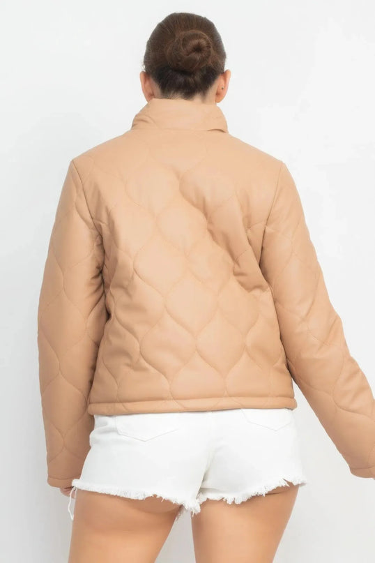 Mock Neck Quilted Jacket - ShopEasier